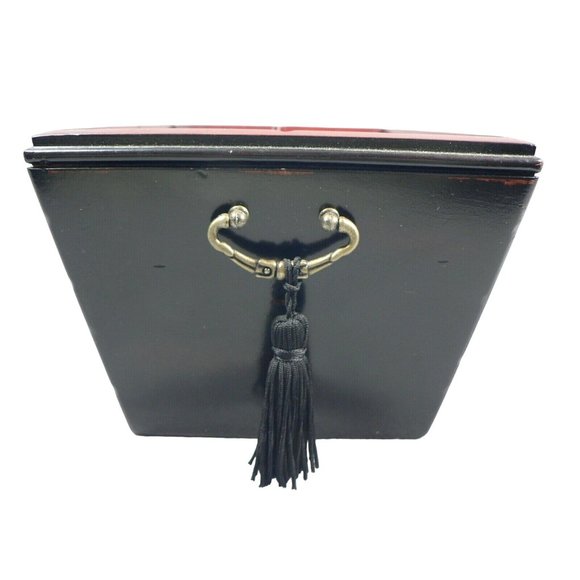 Organizer Napkin Holder Silverware 6 Sections Wood w/ Metal Handles Asian Styled - Picture 2 of 10